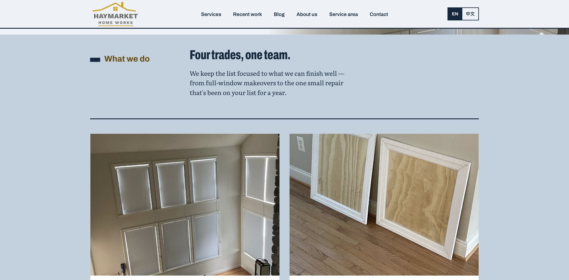 Haymarket Home Works services: window treatment installation and carpentry