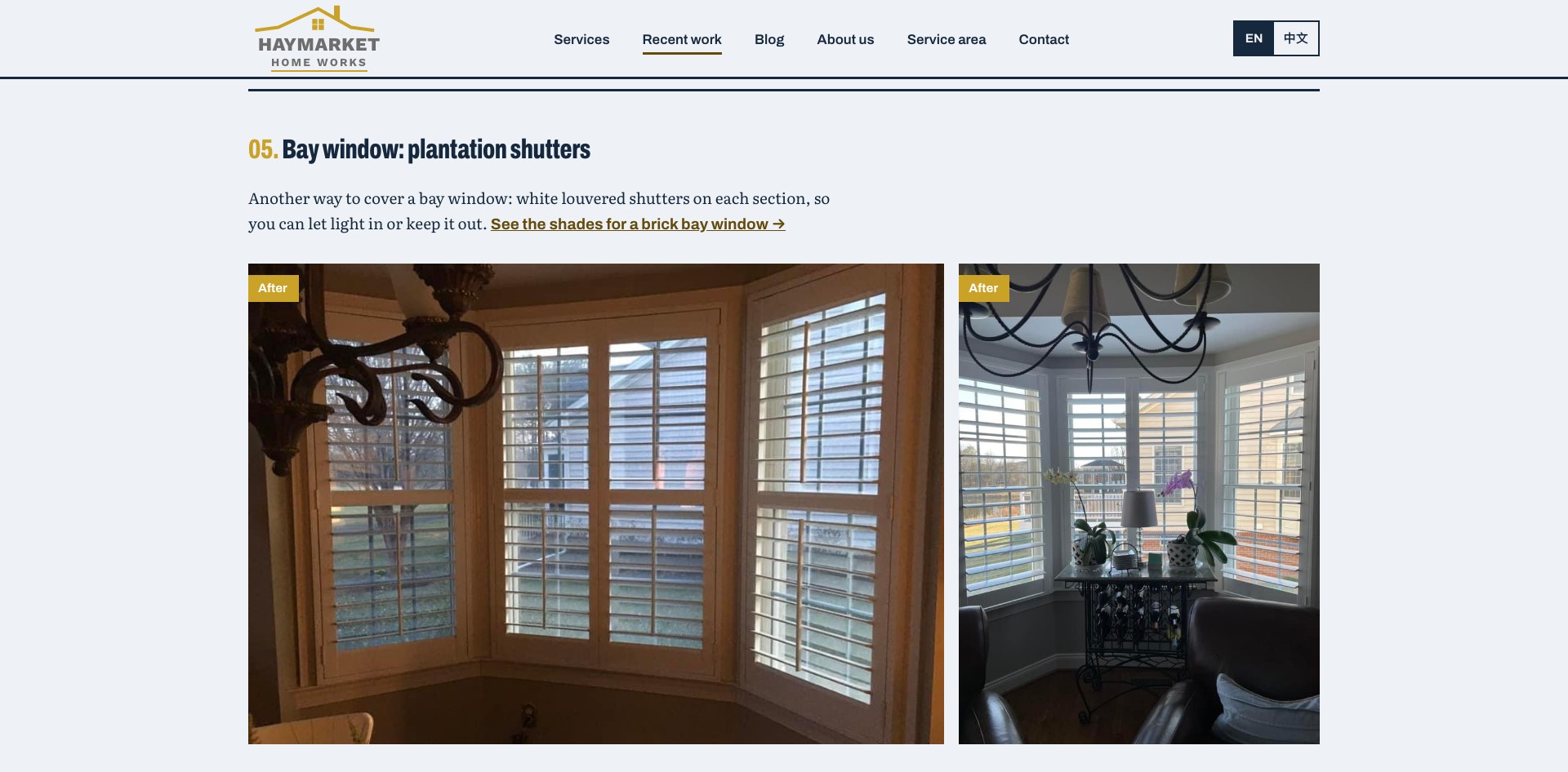 Haymarket Home Works recent work, project 5: Bay window: plantation shutters
