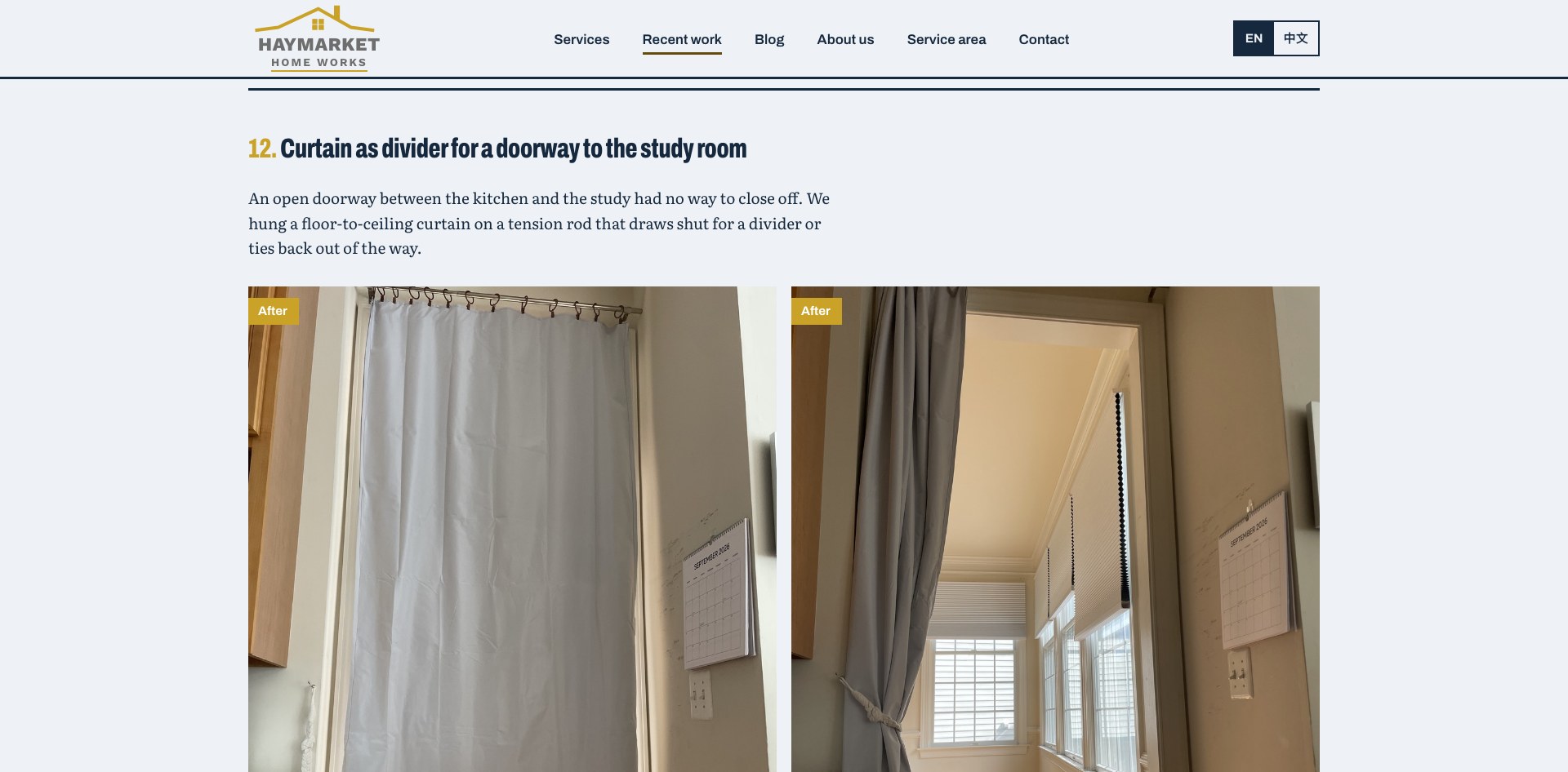 Haymarket Home Works recent work, project 12: Curtain as divider for a doorway to the study room
